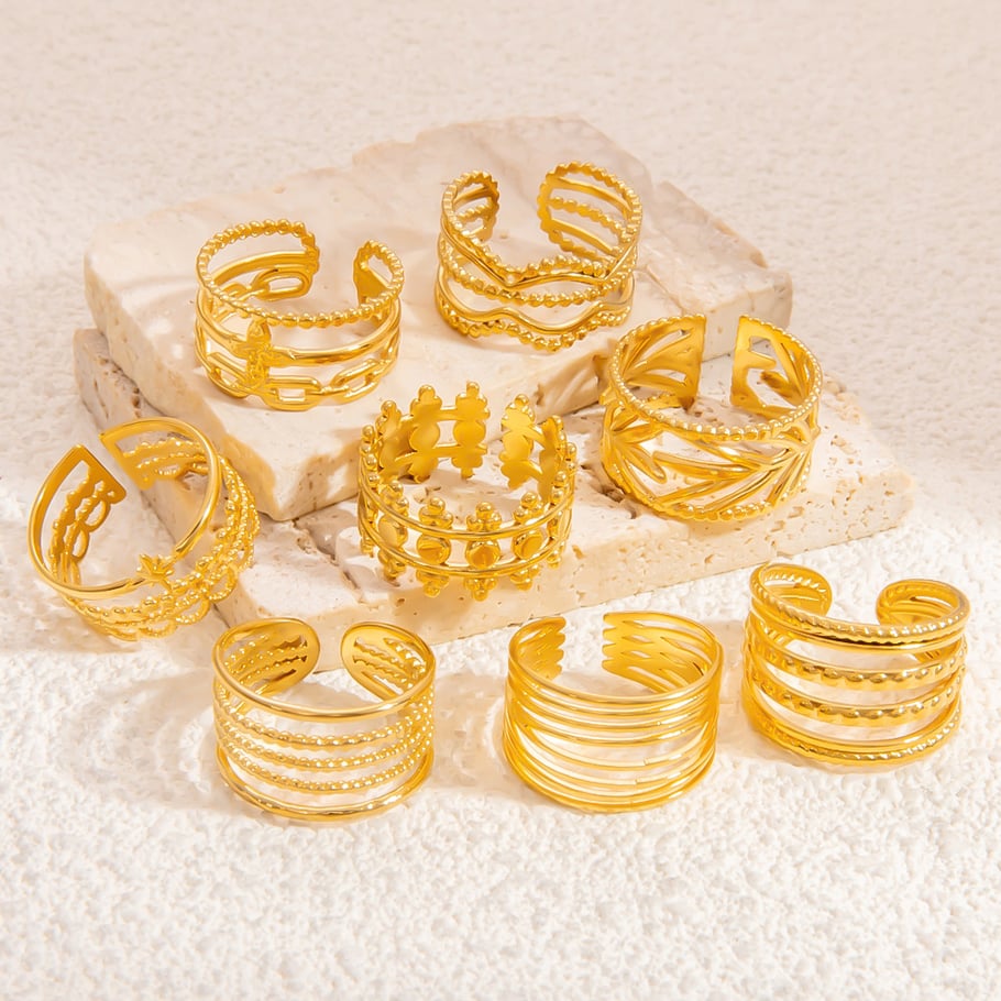 Anillos ajustables para mujer de acero inoxidable color dorado con tira elegante de serie clásica de 1 pieza Imagen5