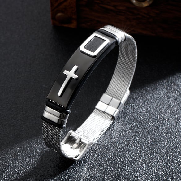 Braccialetti a catena da uomo in acciaio inossidabile con patchwork a croce glamour, 1 pezzo