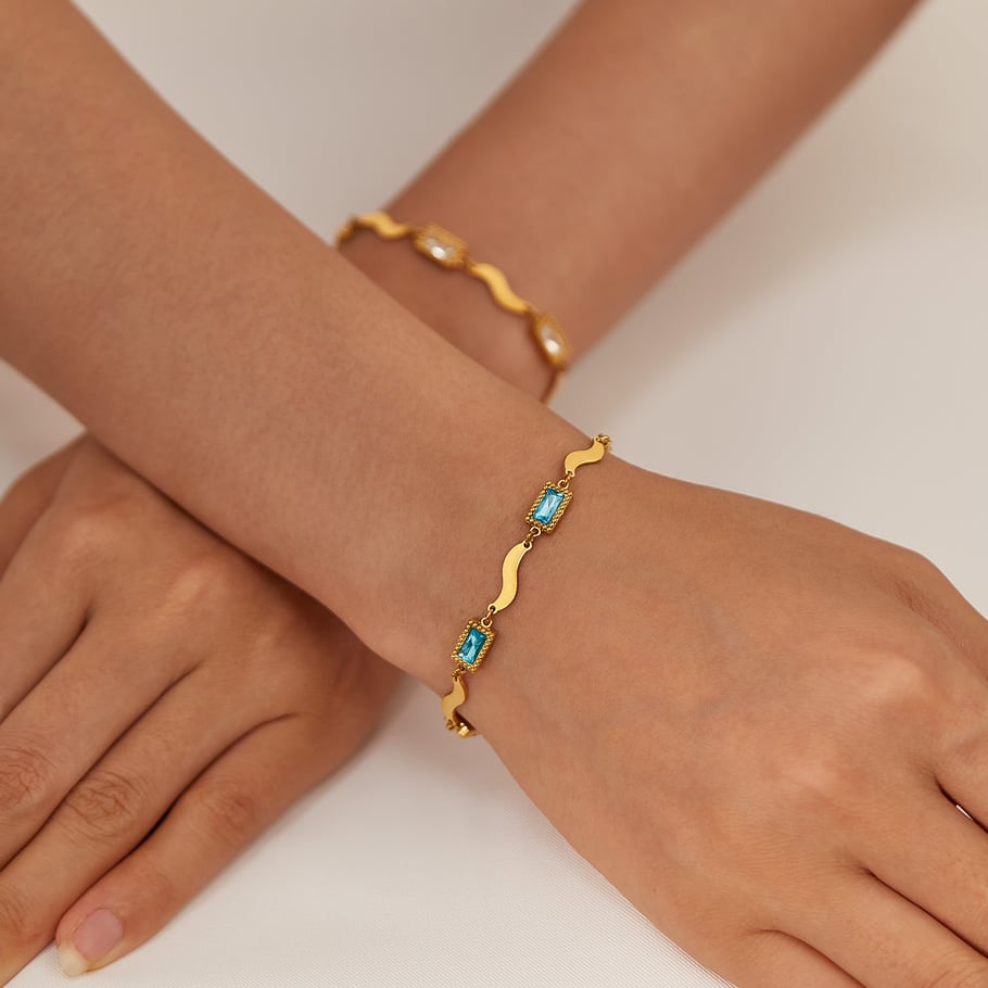 Pulsera de cadena para mujer de acero inoxidable con circonitas de color dorado y diseño geométrico diario de serie simple de 1 pieza Imagen6