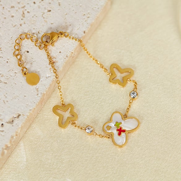 1 Piece Vivid Series Daily Butterfly Shape Colorful Stainless Steel Gold Color Women's Chain Bracelets