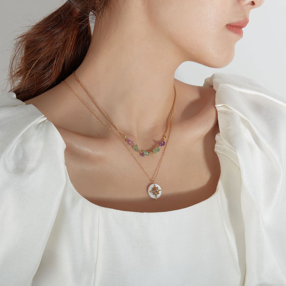 Collares en capas de acero inoxidable dorados con diseño geométrico diario de serie simple de 1 pieza para mujer Imagen6