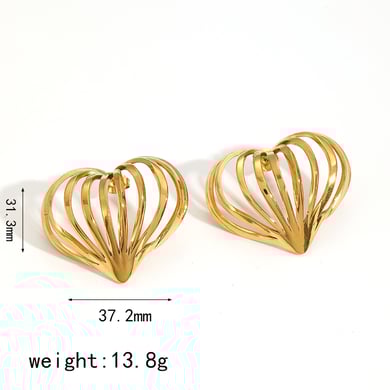 1 Pair Designable Series Retro Heart Patchwork Stainless Steel Gold Color Women's Stud Earrings h5 Picture5