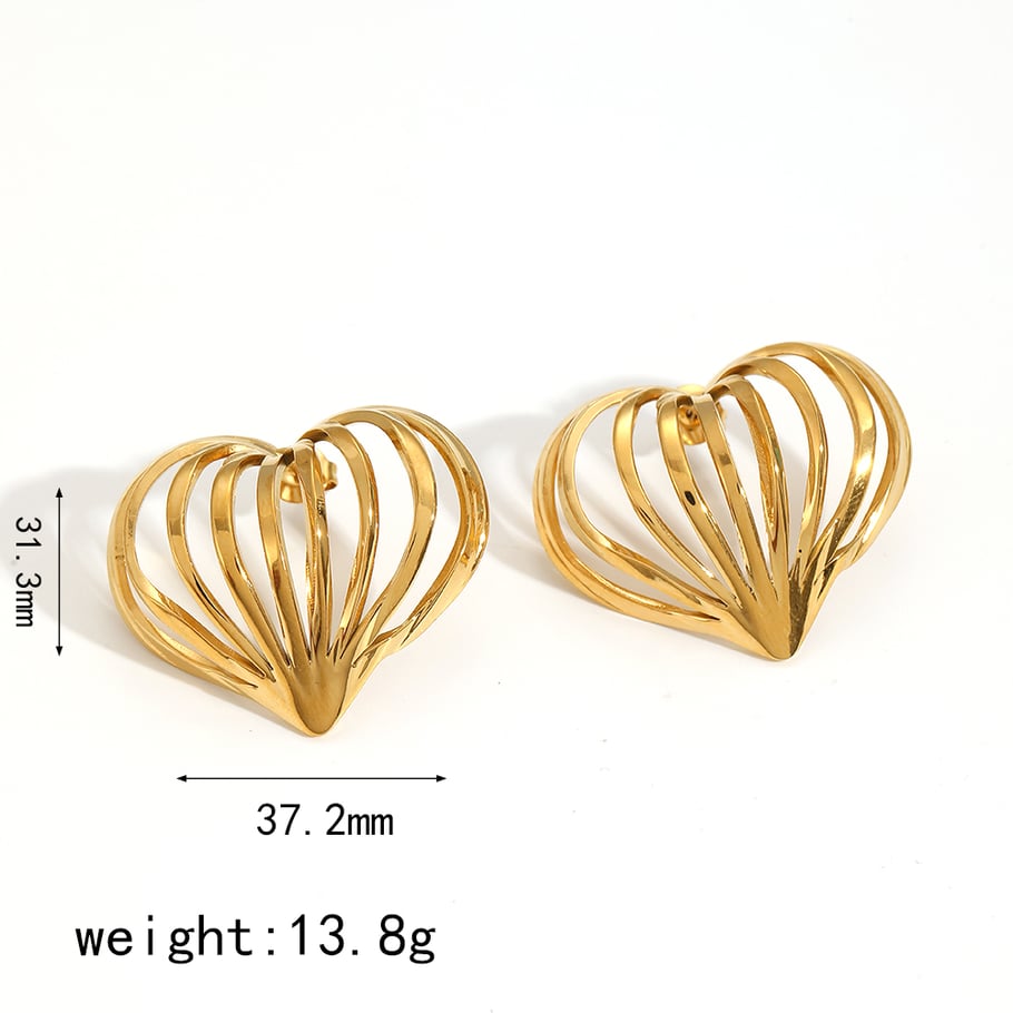 1 Pair Designable Series Retro Heart Patchwork Stainless Steel Gold Color Women's Stud Earrings Picture5