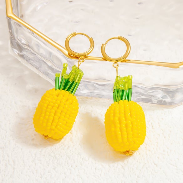 1 Pair Delicate Series Transparent Glass Fruits Stainless Steel Gold Color Women's Drop Earrings