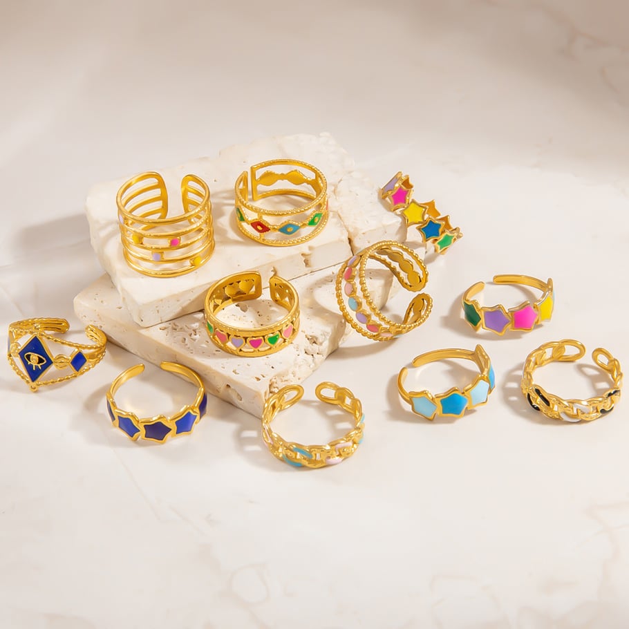 1 Stück Romantische Serie Sweet Star Edelstahl Gold Farbe Damen verstellbare Ringe Bild5