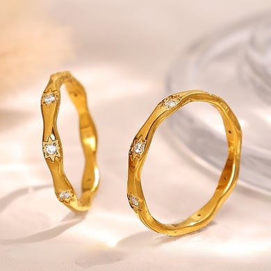 1 Stück Simple Series Classic Star Edelstahl Goldfarben Strass Damen Einzelringe h5 Bild4