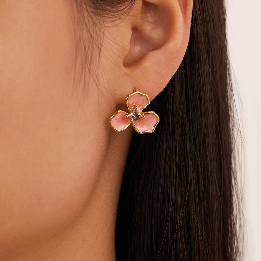 1 Pair Elegant Series Daily Flower Stainless Steel Gold Color Women's Stud Earrings Picture9