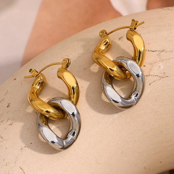 1 par de pendientes colgantes de acero inoxidable dorados con diseño elegante y serie simple para mujer 2