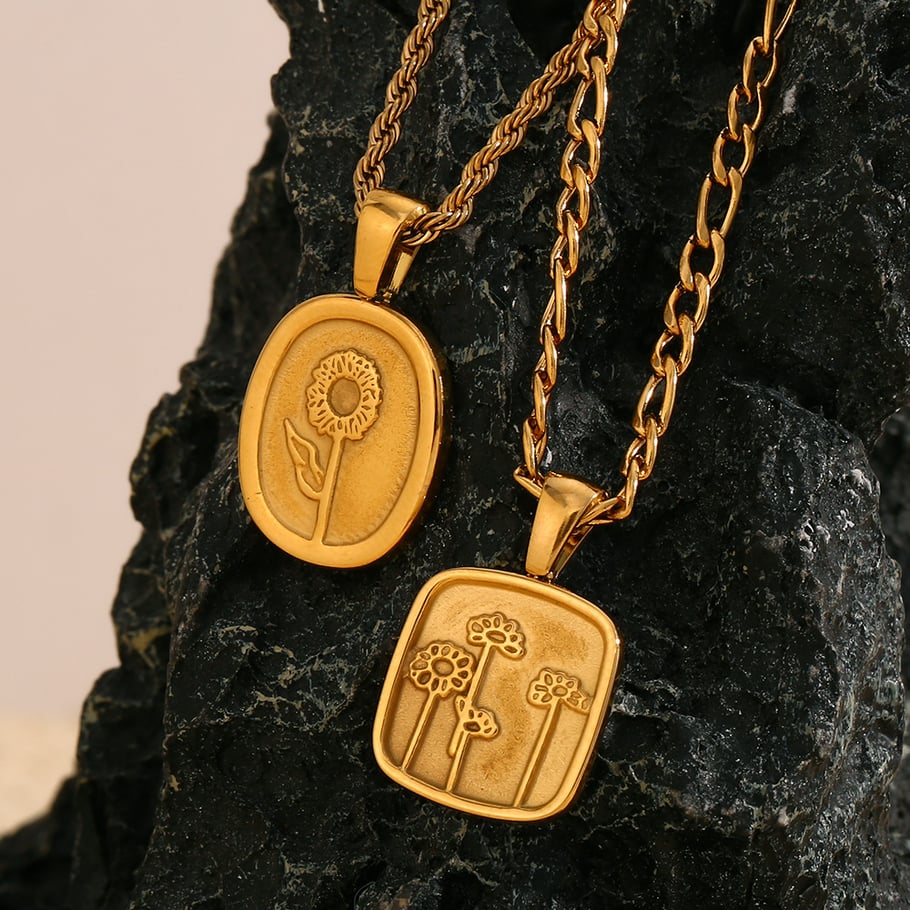 Collar con colgante de acero inoxidable dorado con diseño de flores naturales de la serie romántica de 1 pieza para mujer Imagen5