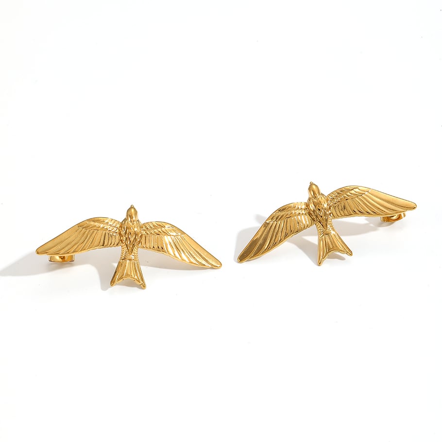 1 Pair Shining Series Classic Swallow Shape Stainless Steel Gold Color Women's Stud Earrings Picture5