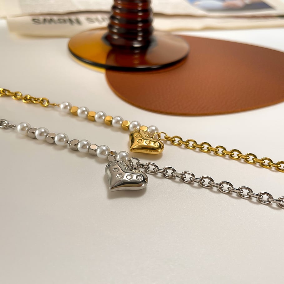Pulseras con dijes de acero inoxidable dorado de 1 pieza con forma de corazón para mujer Imagen6