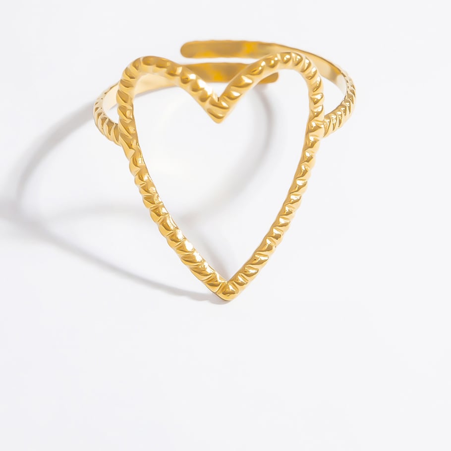 Anillos ajustables para mujer de acero inoxidable color dorado con diseño de corazón romántico de 1 pieza Imagen11