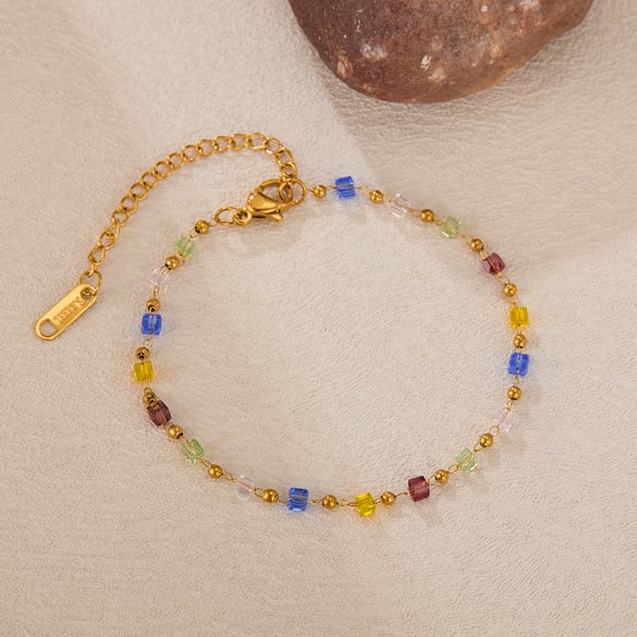 1 Piece Exquisite Series Sweet Colorful Beads Stainless Steel Women's Chain Bracelets