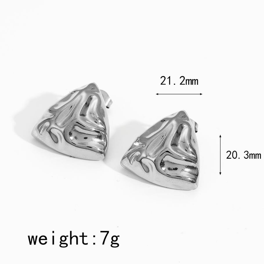 1 Pair Designable Series Retro Triangular Hammered Texture Stainless Steel Gold Color Women's Stud Earrings Picture6