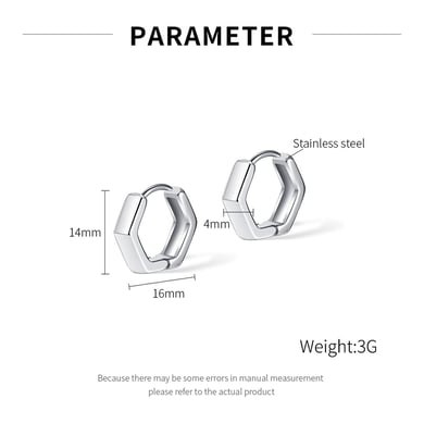 1 Çift Minimalist Altıgen Paslanmaz Çelik Erkek Küpe h5 Resim6