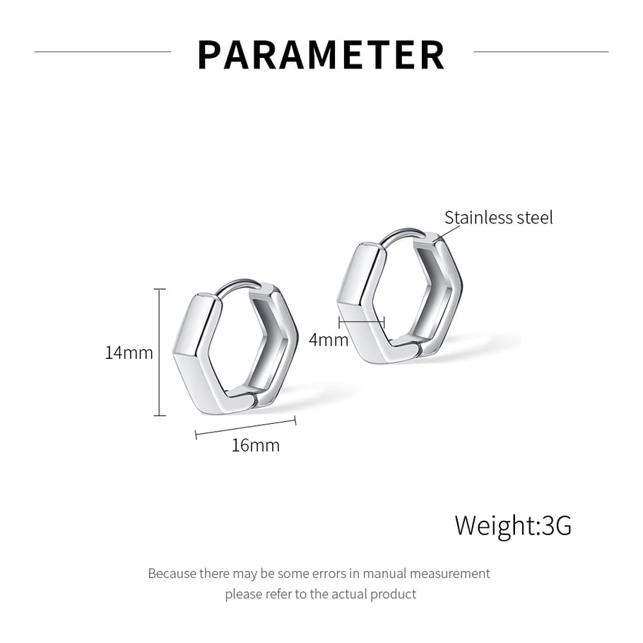1 Çift Minimalist Altıgen Paslanmaz Çelik Erkek Küpe Resim6