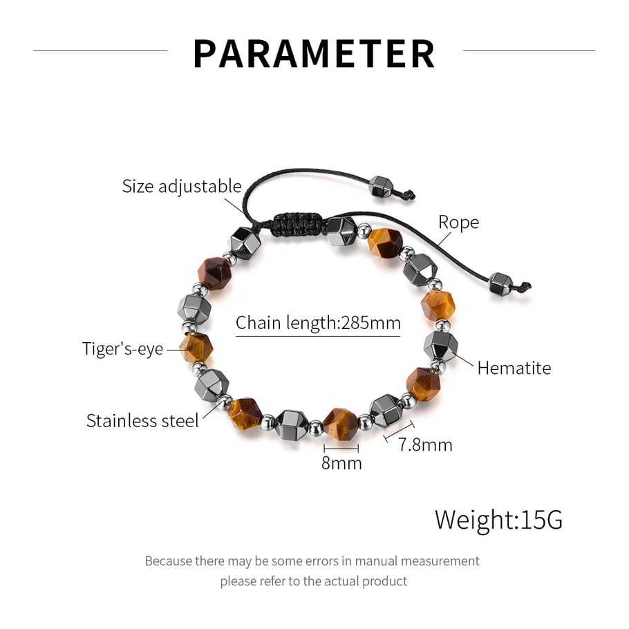 Pulseras de cuentas de hematita y ojo de tigre para hombre en acero inoxidable Imagen7