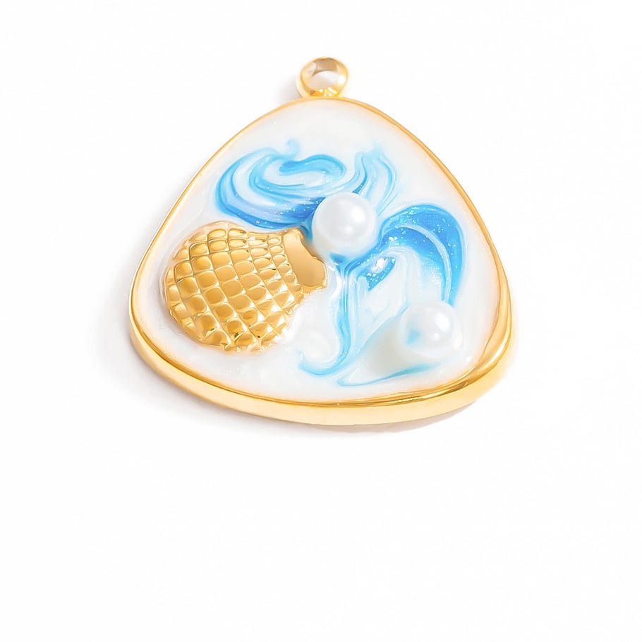 1 Piece Romantic Series Vacation Beach Marine Elements Oil-spot Glazing Stainless Steel Gold Color Shell Women's Pendants Picture10