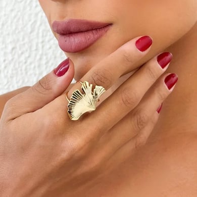 Anillos ajustables para mujer de acero inoxidable color dorado con diseño de planta natural, serie romántica, 1 pieza h5 Imagen7