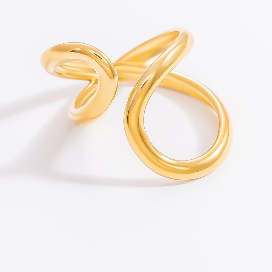 Anillo ajustable para mujer de acero inoxidable dorado con diseño clásico de serie simple de 1 pieza Imagen11