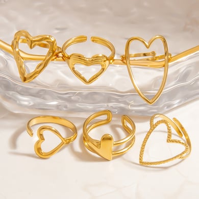 Anillos ajustables para mujer de acero inoxidable color dorado con diseño de corazón romántico de 1 pieza h5 Imagen6