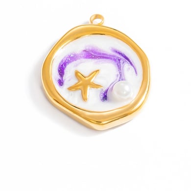 1 Piece Romantic Series Vacation Beach Marine Elements Oil-spot Glazing Stainless Steel Gold Color Shell Women's Pendants h5 Picture12