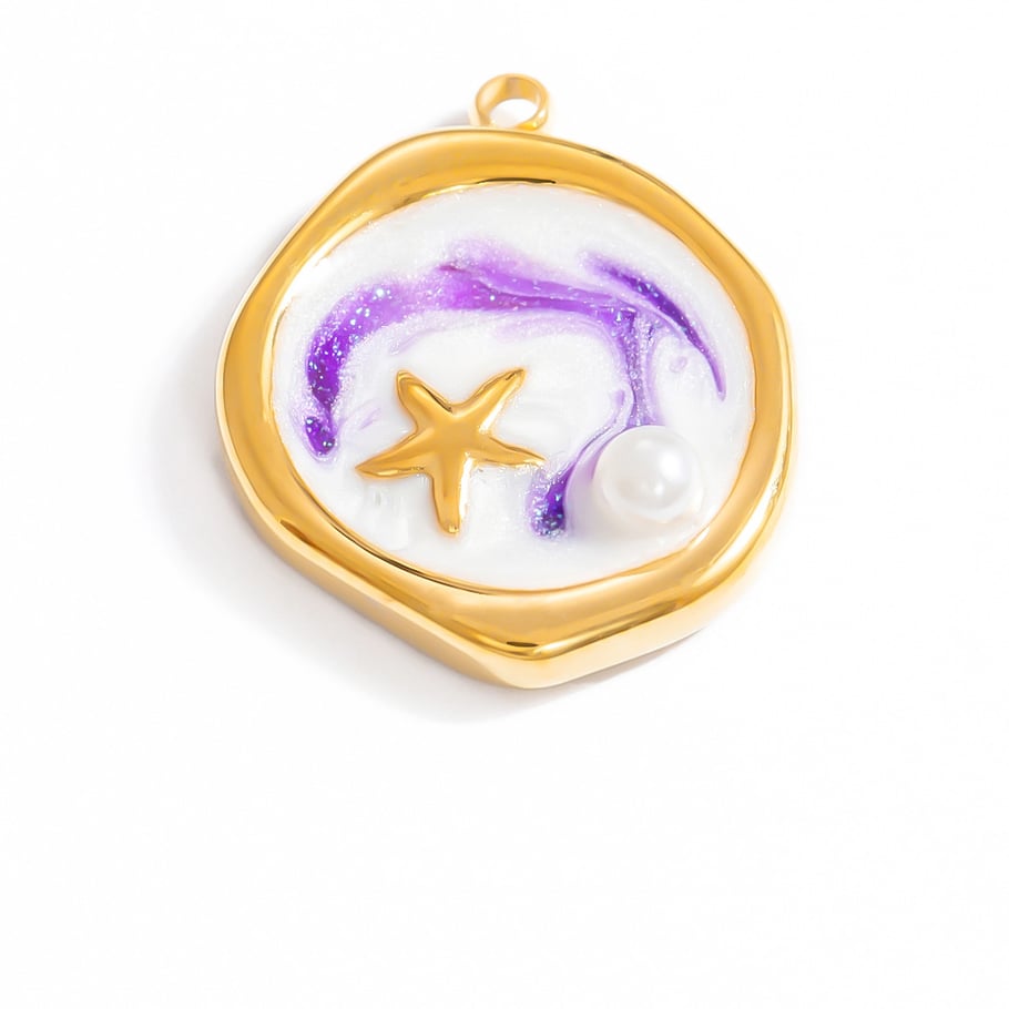 1 Piece Romantic Series Vacation Beach Marine Elements Oil-spot Glazing Stainless Steel Gold Color Shell Women's Pendants Picture12