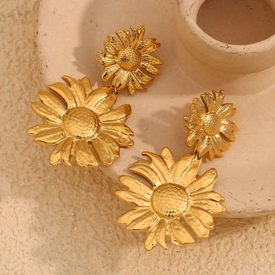 1 Pair Luxurious Series Natural Flower Stainless Steel   Gold Color  Women's Drop Earrings h5 Picture6