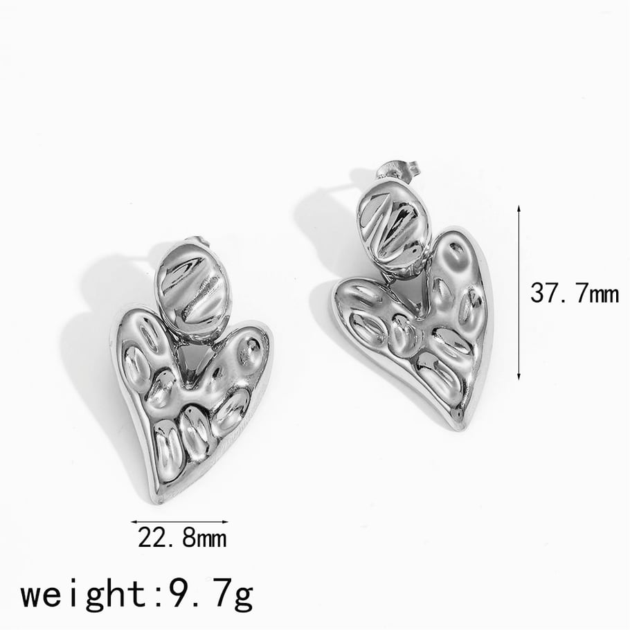 1 Pair Designable Series Retro Heart Hammered Texture Stainless Steel Gold Color Women's Stud Earrings Picture6