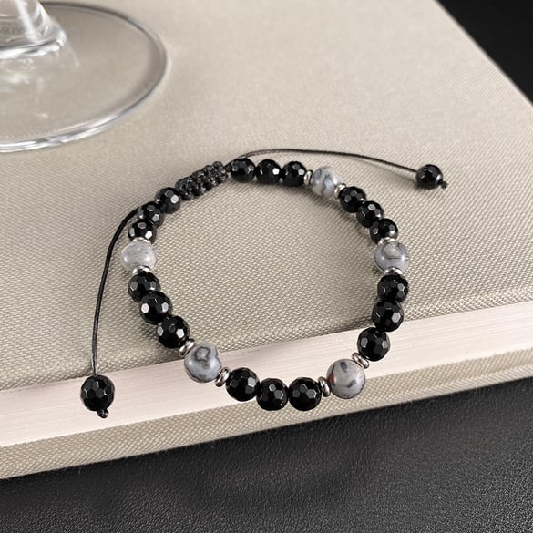 Delicate Series Ringförmige Herren-Perlenarmbänder aus schwarzem Achat 2