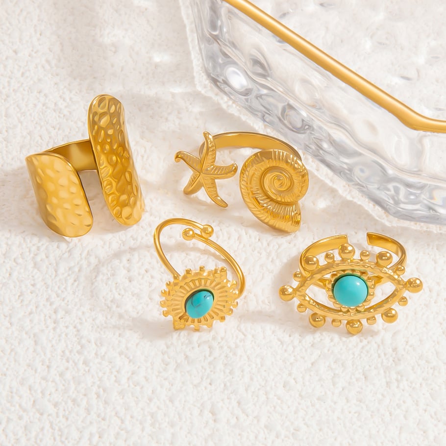 1 Piece Luxurious Series Elegant Eye Shape Nature Stone Stainless Steel Gold Color Women's Adjustable Rings Picture4