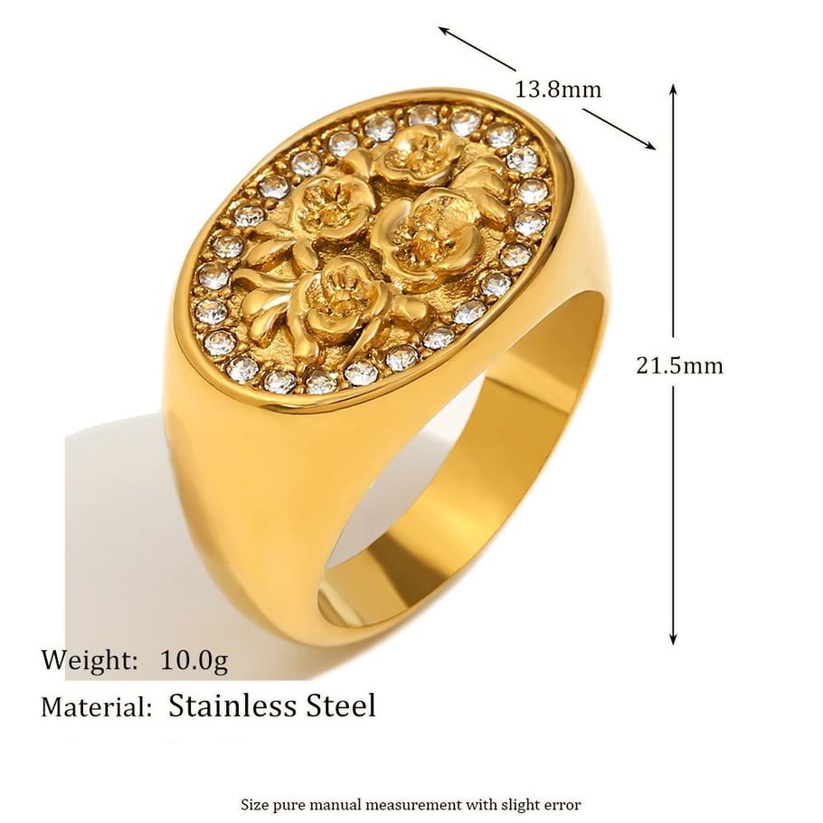 1 Piece Luxurious Series Natural Flower Stainless Steel   Gold Color  Women's Single Rings Picture11