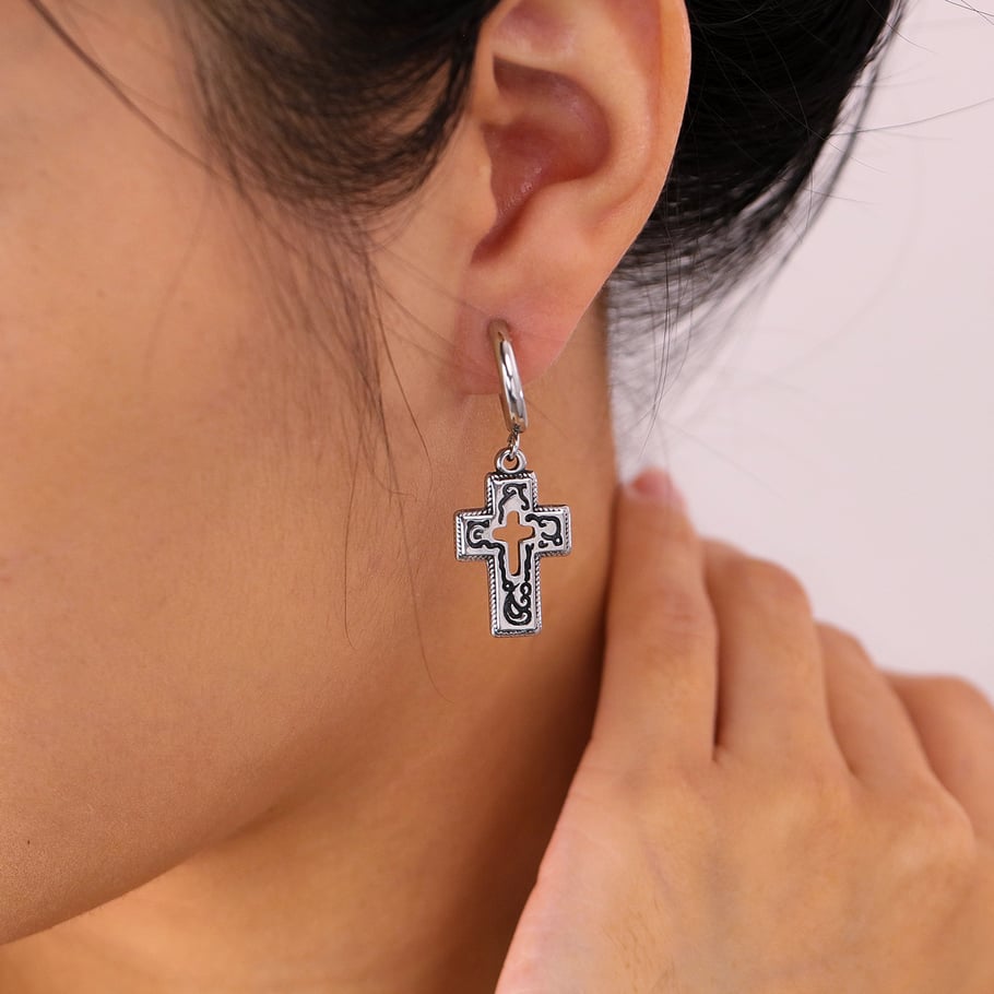 1 Pair Daily Piercing Cross Stainless Steel Men's Stud Earrings Picture5
