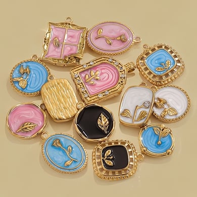 1 Piece Exquisite Series Retro Flower Oil-spot Glazing Stainless Steel Gold Color Women's Pendants h5 Picture4