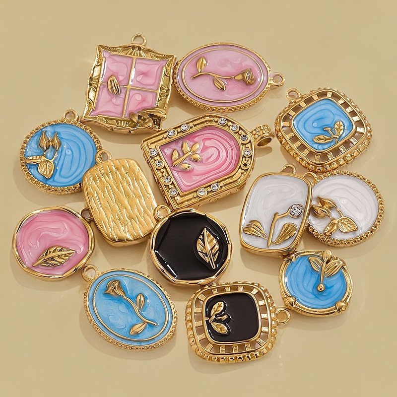 1 Piece Exquisite Series Retro Flower Oil-spot Glazing Stainless Steel Gold Color Women's Pendants Picture4