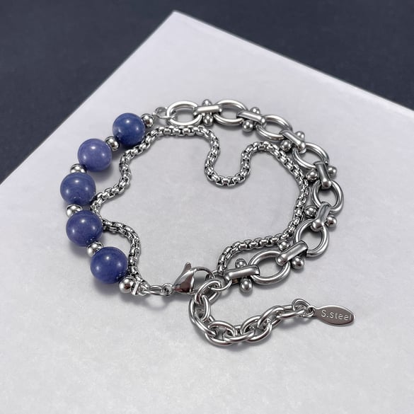 Daily Annular Stainless Steel Aventurine Quartz Men's Chain Bracelets 2