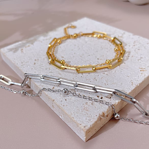 Squircle Double-layer Stainless Steel Gold Color Men's Chain Bracelets