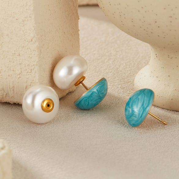 1 Paar einfache Serie lässig geometrische Edelstahl Gold Farbe Damen Ohrstecker 2