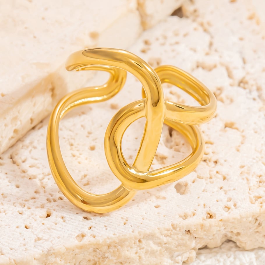 Anillo ajustable para mujer de acero inoxidable dorado con diseño clásico de serie simple de 1 pieza Imagen9
