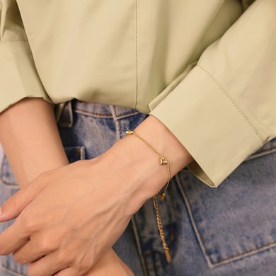 Pulsera de cadena de acero inoxidable color dorado con diseño de corazón diario de serie simple para mujer, 1 pieza h5 Imagen7