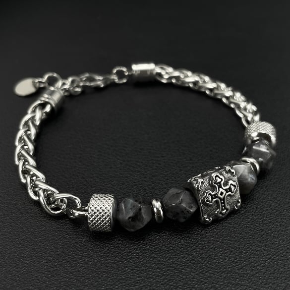 Braccialetti con perline da uomo in acciaio inossidabile con croce della serie Delicate, 1 pezzo