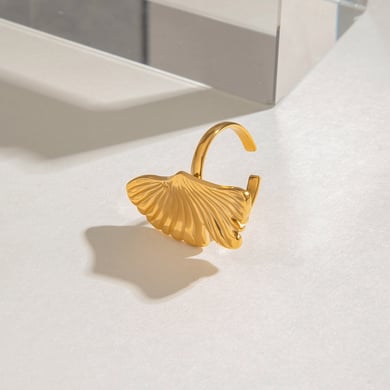 Anillos ajustables para mujer de acero inoxidable color dorado con diseño de planta natural, serie romántica, 1 pieza h5 Imagen6