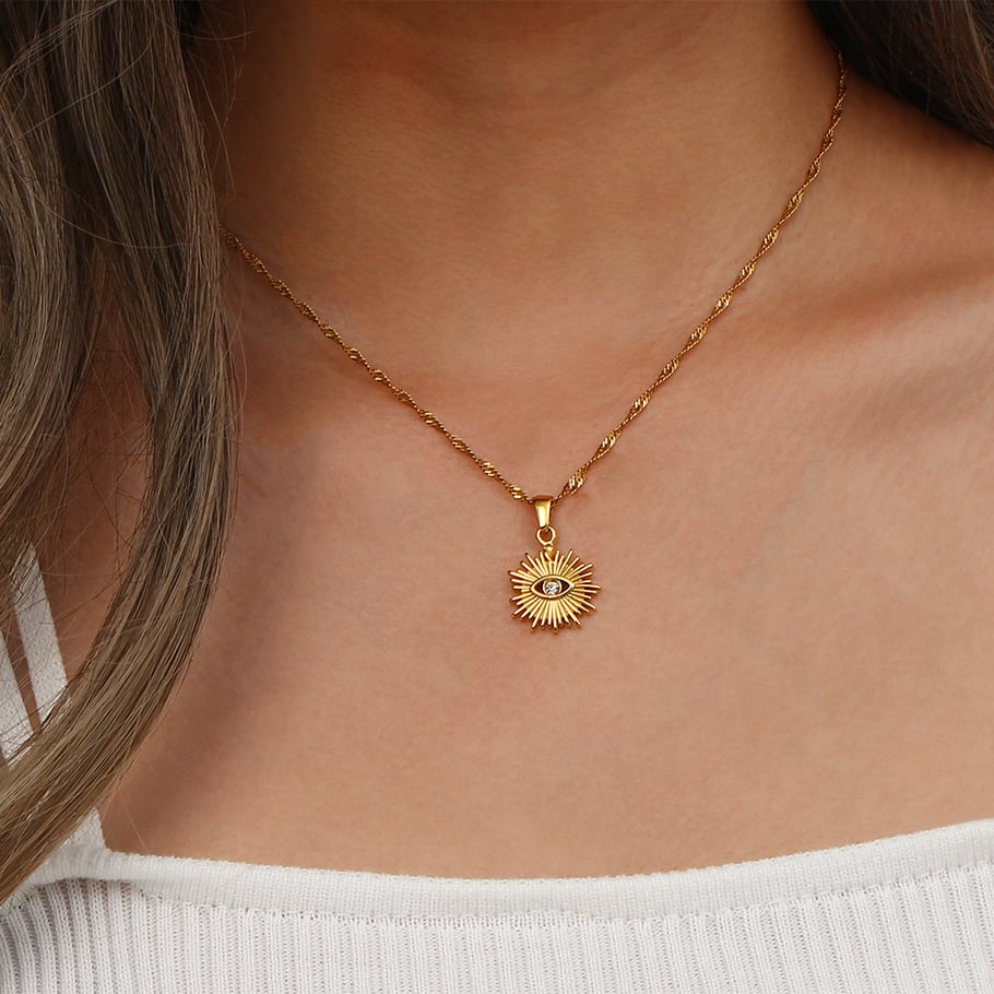 Collar con colgante de acero inoxidable dorado estilo retro de lujo para mujer, 1 pieza Imagen13