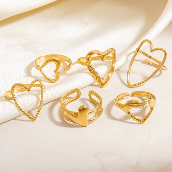 1 Adet Romantik Seri Tatlı Kalp Paslanmaz Çelik Altın Rengi Kadın Ayarlanabilir Yüzükler 2