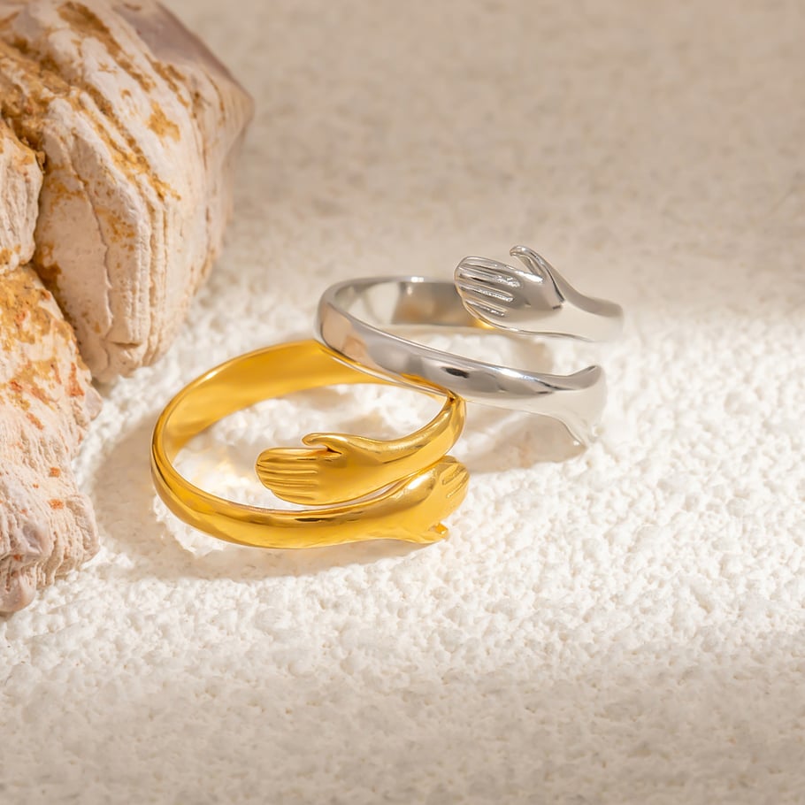 Anillos ajustables para mujer de acero inoxidable color dorado con figura romántica de 1 pieza Imagen9
