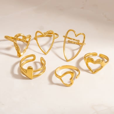 Anillos ajustables para mujer de acero inoxidable color dorado con diseño de corazón romántico de 1 pieza h5 Imagen5