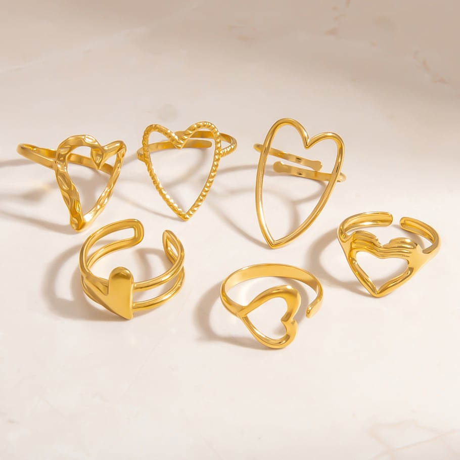 Anillos ajustables para mujer de acero inoxidable color dorado con diseño de corazón romántico de 1 pieza Imagen5