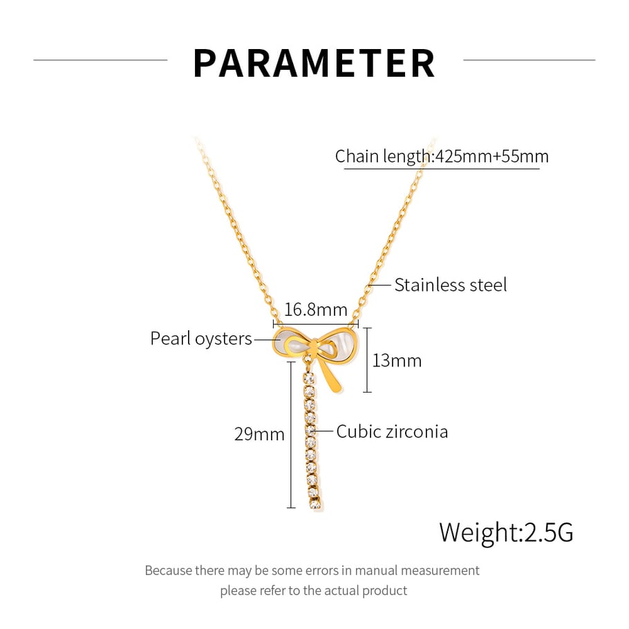 1 Piece Simple Series Daily Bow Knot Stainless Steel Gold Color Women's Pendant Necklaces h5Picture7