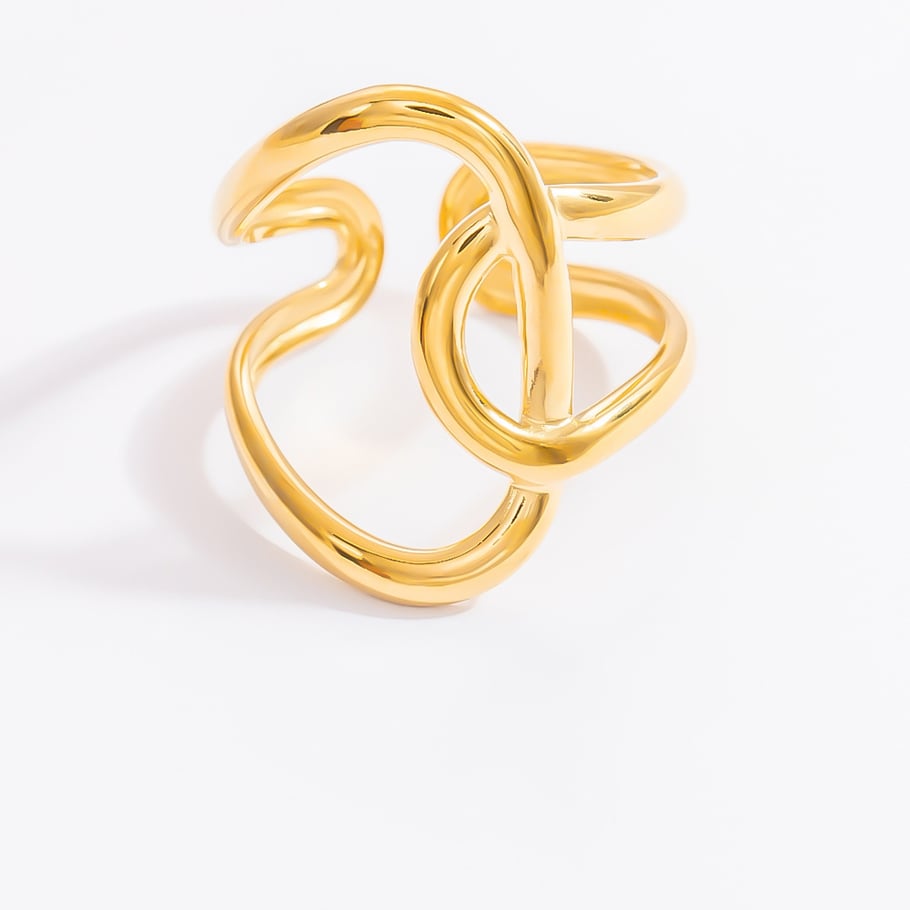 Anillo ajustable para mujer de acero inoxidable dorado con diseño clásico de serie simple de 1 pieza Imagen12