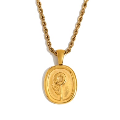 Collar con colgante de acero inoxidable dorado con diseño de flores naturales de la serie romántica de 1 pieza para mujer h5 Imagen9